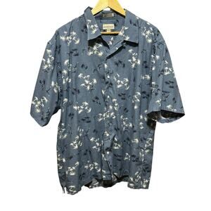 Cutter & Buck Men Hawaiian Button Shirt XL Blue Palm Print 2007 Windows Division